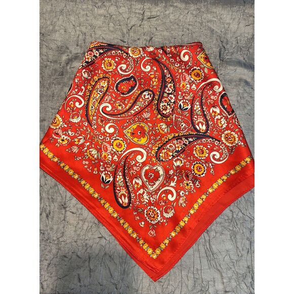 Set Of 2 Multicolored Multi Print 100% Silk Square Scarfs Women Fairy Office - Picture 3 of 7